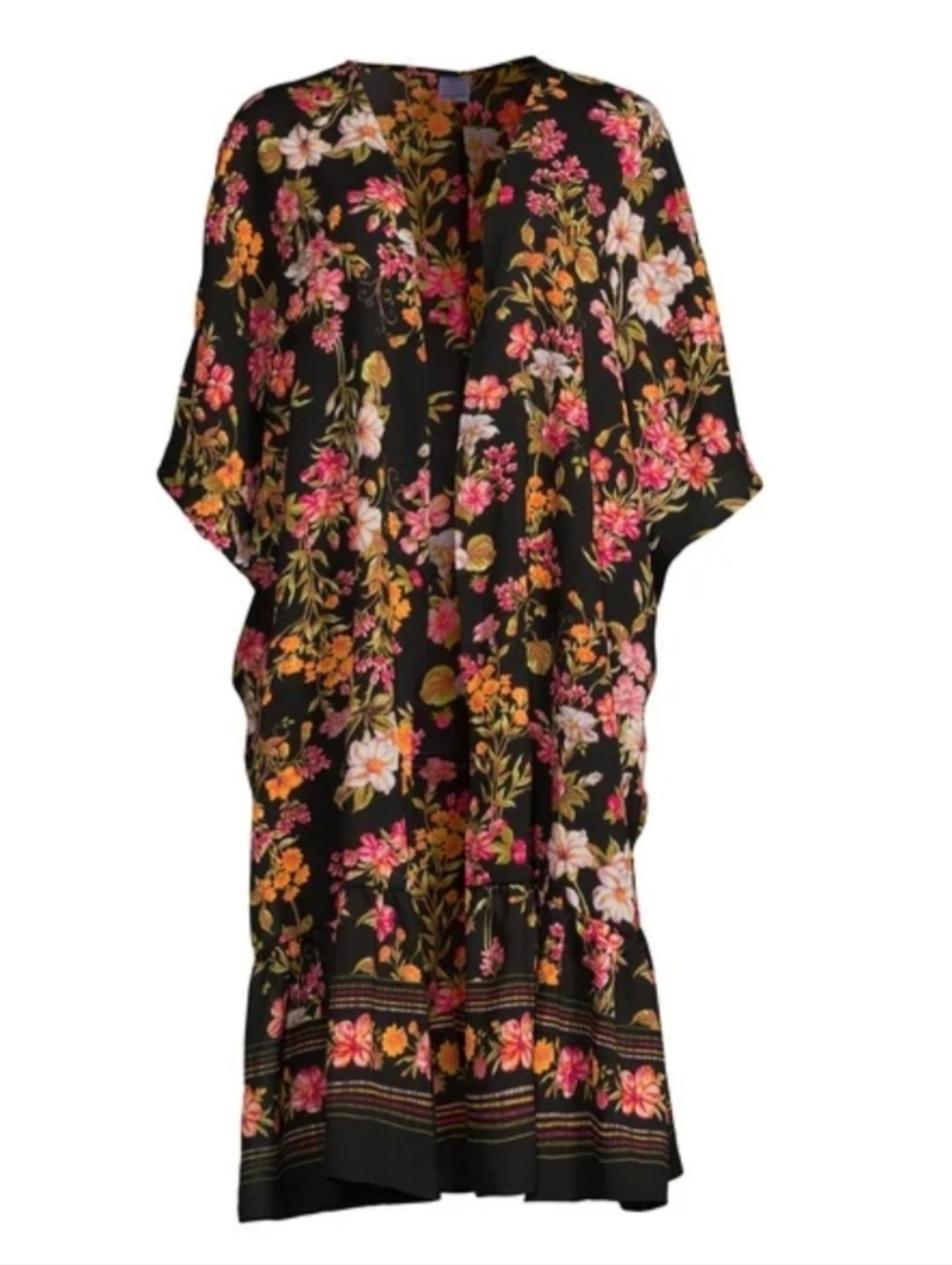 Time And Tru Black Floral Kimono Duster Size L/XL - Pink & Orange Blooms